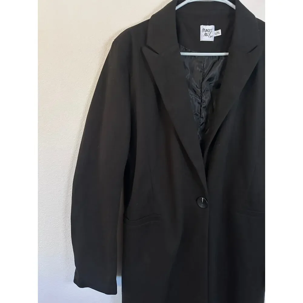 Princess Polly womens‎ L XL black oversized blazer single button jacket trench